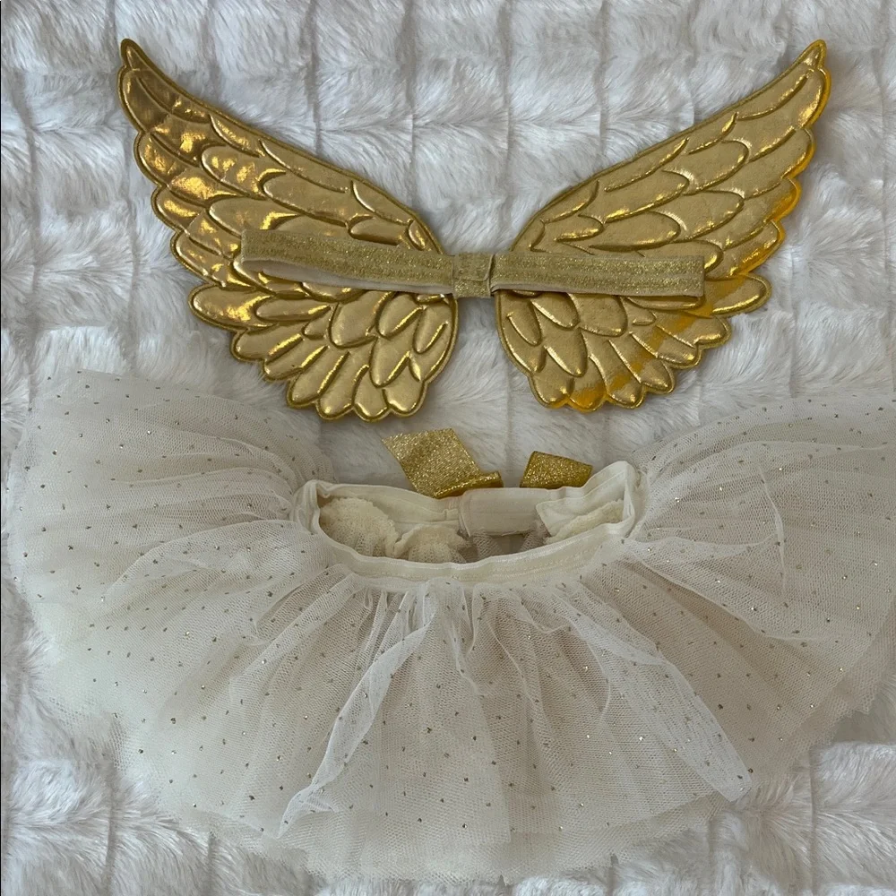 Gold Angel Wings and Tutu Set for Kids 0-12M